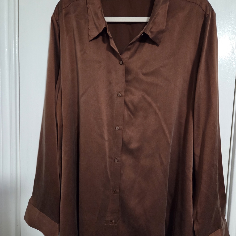 Eileen Fisher Brown Rust Silk Button Down Shirt